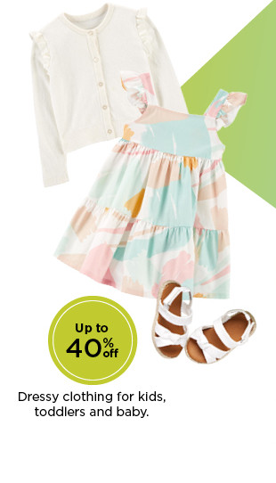 up to 40% off plus save with coupon on dressy clothing for kids, toddlers and baby.