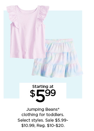 starting at 5.99 jumping beans clothing for toddlers. select styles.