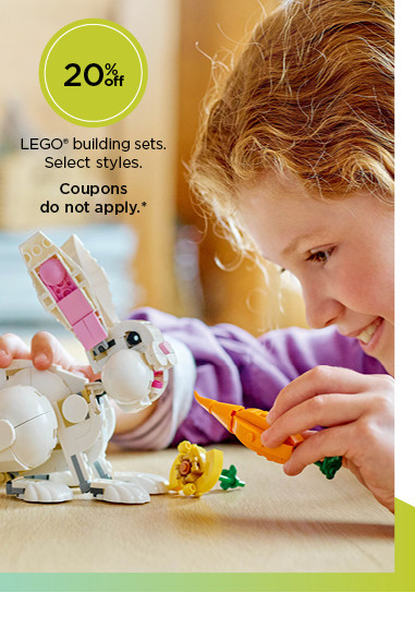 20% off LEGO building sets. select styles. coupons do not apply. shop now.