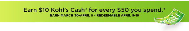 earn $10 kohls cash for every $50 spent. not valid on sephora at kohl's. shop now.