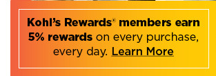 kohl's rewards members earn 5% rewards on every purchase, every day. learn more.