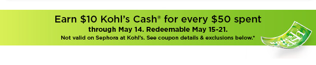 earn $10 kohls cash for every $50 spent. not valid on sephora at kohl's. shop now.