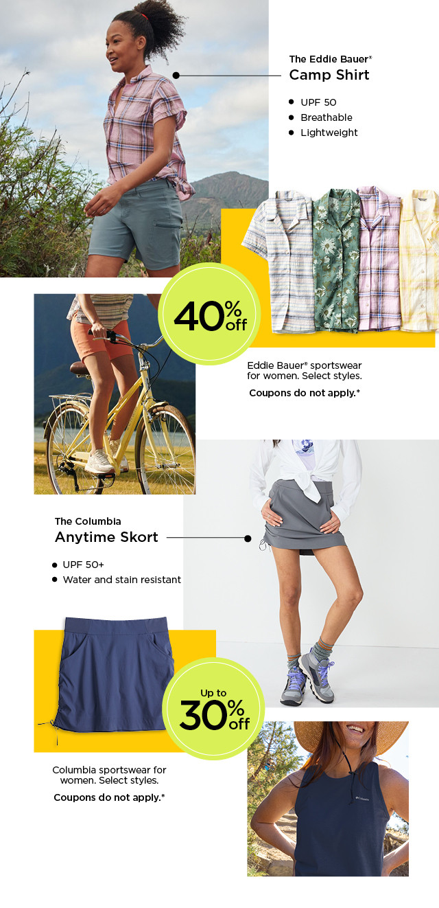 shop outdoor clothing for women. select styles on sale. coupons do not apply to select brands.