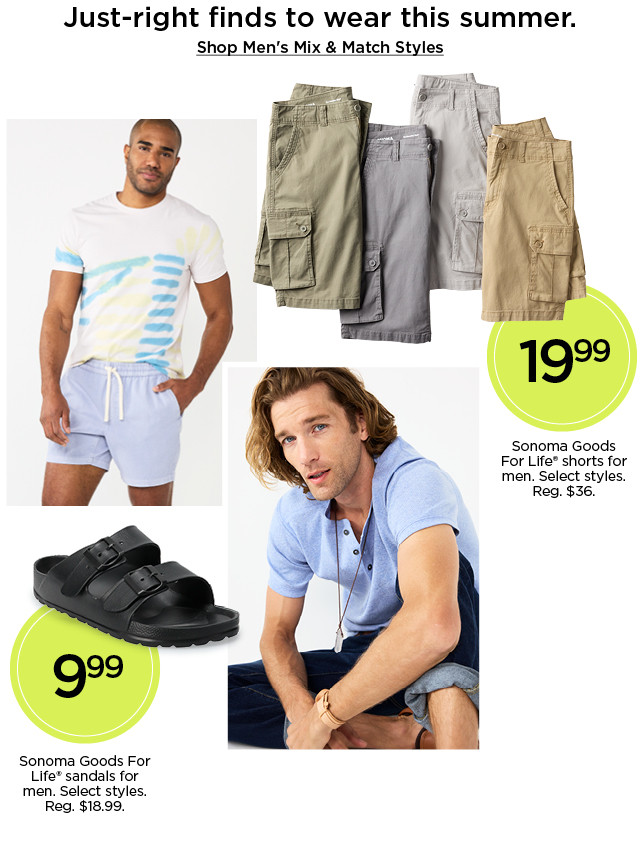 just right finds to wear this summer. shop men's mix and match styles.