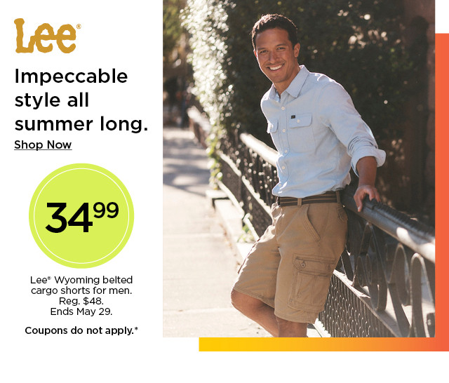 34.99 lee wyoming belted cargo shorts for men. coupons do not apply. shop now.