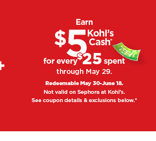 Earn $5 kohl's cash for every $25 spent. Not valid on sephora at kohl's. Shop now.