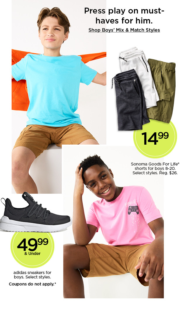 press play on must haves for him. shop boys' mix and match styles.