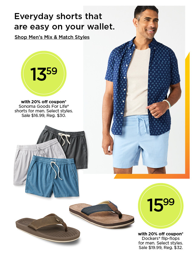 everyday shorts that are easy on your wallet. shop mens mix and match styles.