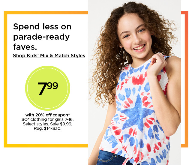 7.99 with 20% off coupon so clothing for girls. select styles. shop girls' mix and match styles.