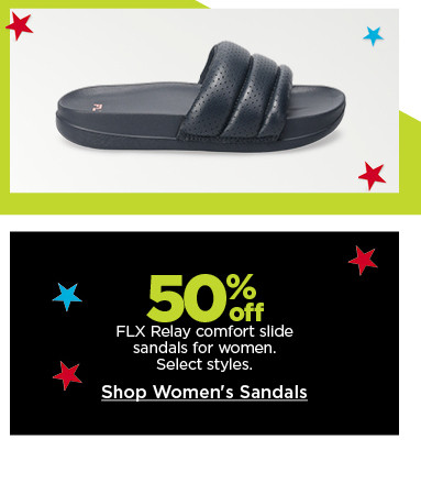 50% off FLX relay comfort slide sandals for women. select styles. shop women's sandals.