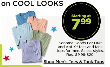 starting at 7.99 sonoma goods for life and apt 9 tees and tank tops for men. select styles. shop men's tees and tank tops.
