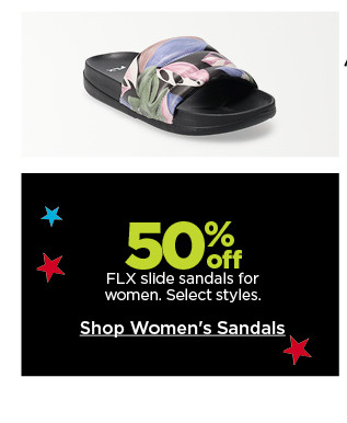 50% off FLX slide sandals for women. select styles. shop women's sandals.