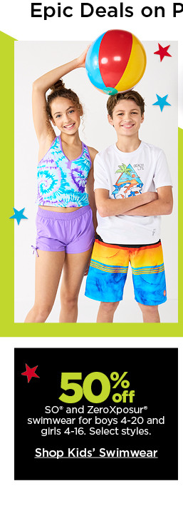 50% off so and zeroxposur swimwear for boys and girls. select styles. shop kids' swimwear.