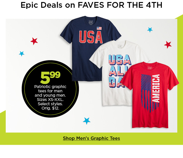 5.99 patriotic graphic tees for men and young men. select styles. shop men's graphic tees.