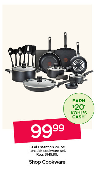 99.99 T-Fal Essentials 20-pc. nonstick cookware set. Shop Cookware.