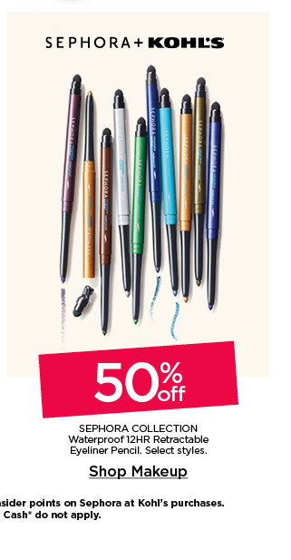 50% off sephora collection waterproof 12 hour retractable eyeliner pencil. select styles. coupons do not apply. shop makeup.