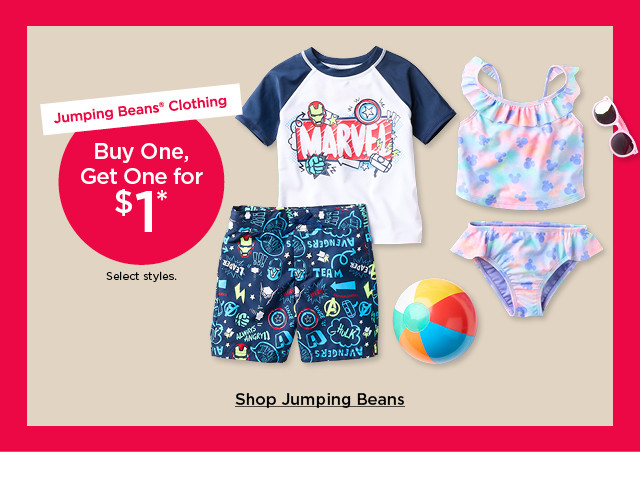 buy one get one for $1 on jumping beans clothing. select styles. shop jumping beans.