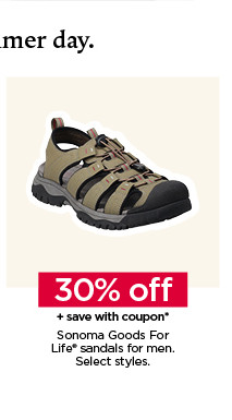 30% off plus save with coupon on sonoma goods for life sandals for men. select styles.