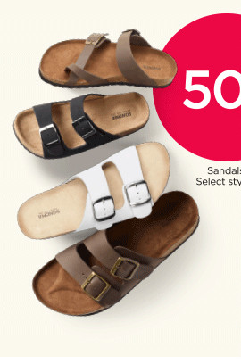 50% off sandals. select styles.