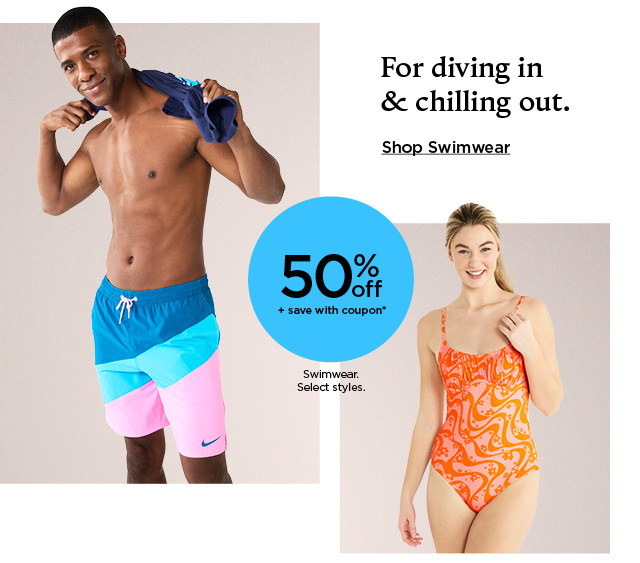 for diving in and chillling out. shop swimwear.