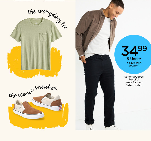 34.99 and under plus save with coupon on sonoma goods for life pants for men. select styles.