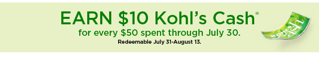 earn $10 kohls cash for every $50 spent.