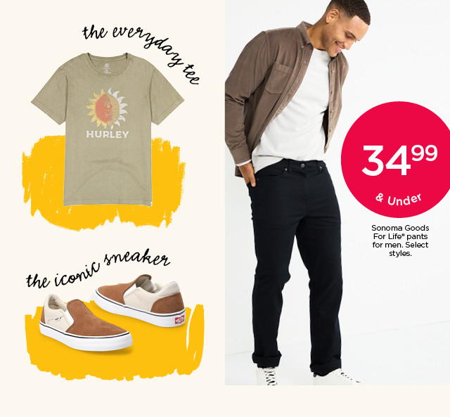 34.99 and under sonoma goods for life pants for men. select styles.