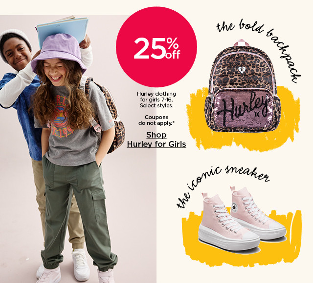 25% hurley clothing for girls. select styles. coupons do not apply. shop hurley for girls.