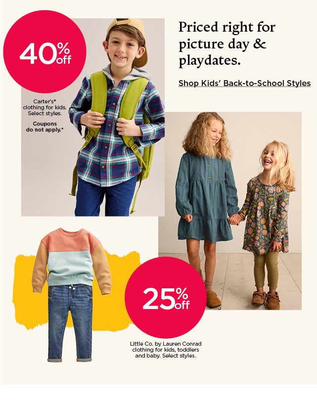 priced right for picture day and playdates. shop kids back to school styles.