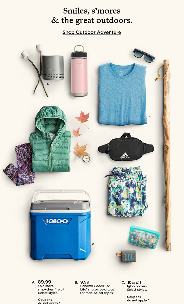 smiles, s'mores and the great outdoors. shop outdoor adventure gear