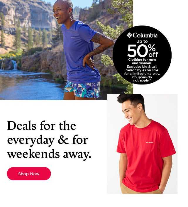 up to 50% off clothing for men and women. select styles on sale for a limited time. coupons do not apply.