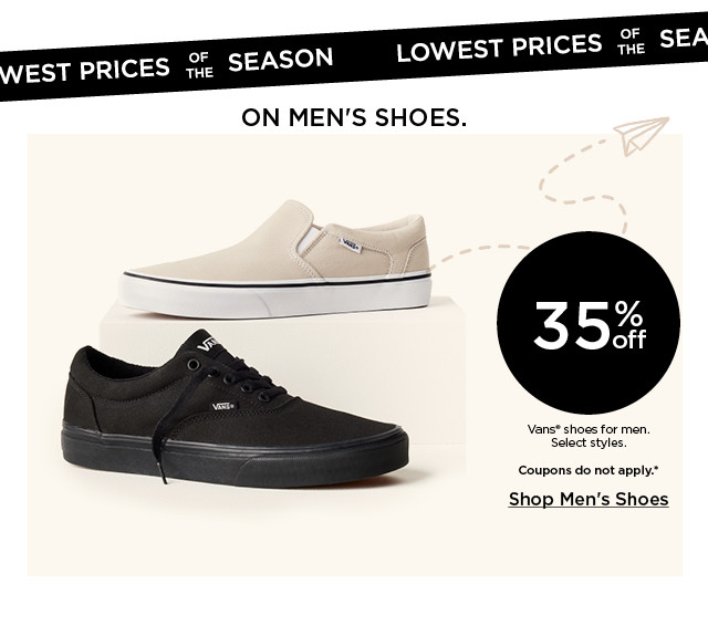 35% off vans shoes for men. select styles. coupons do not apply. shop men's shoes.