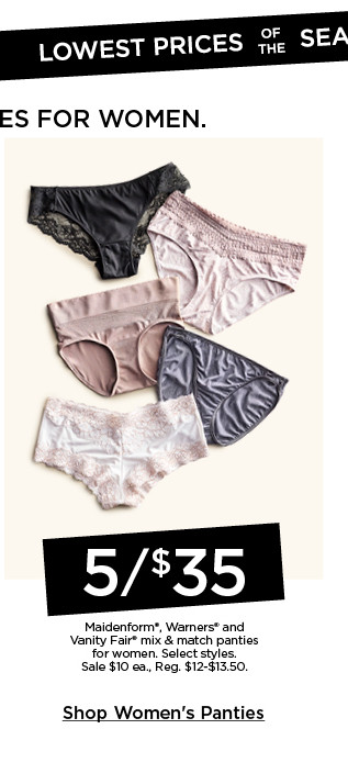 5/$35 maidenform, warners and vanity fair mix & match panties for women. select styles. shop women's panties.