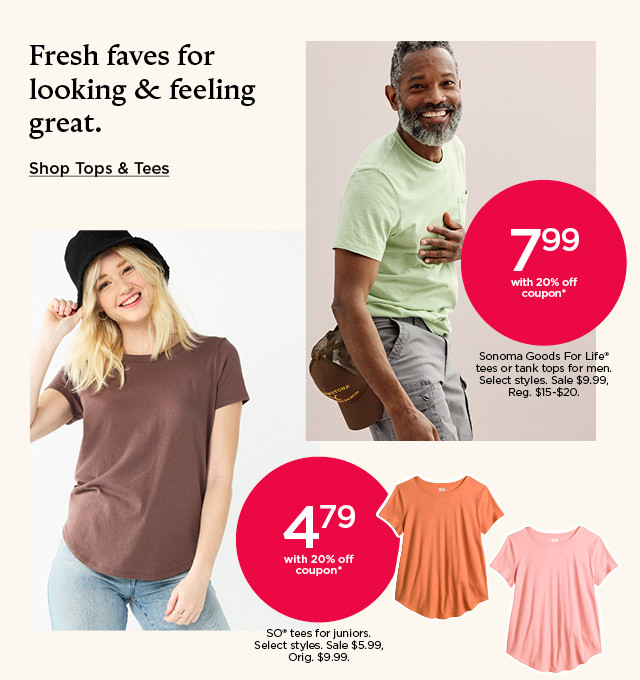 fresh faves for looking and feeling great. shop tops and tees.
