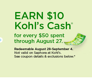earn $10 kohls cash for every $50 spent. not valid on sephora at kohl's. shop now.