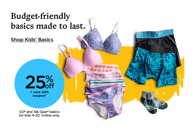 25% off plus save with coupon on so and tek gear basics for kids. online only. select styles.