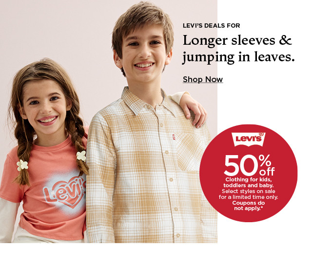 50% off clothing for kids, toddler and baby. select styles on sale for a limited time. coupons do not apply. shop now.