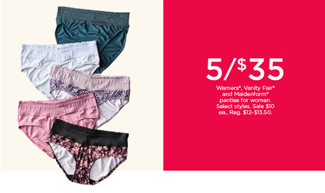 5/$35 warners, vanity fair and maidenform panties for women. select styles. shop now.