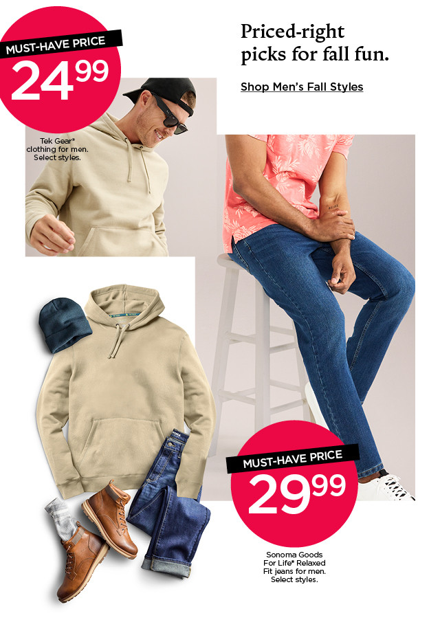 priced right for fall fun. shop men's fall styles.