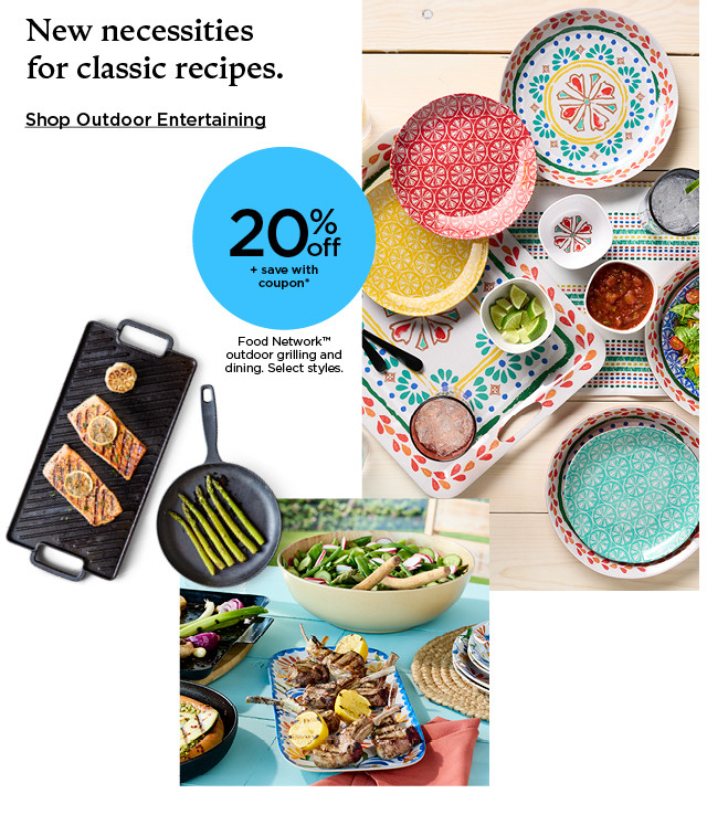New necessities for classic recipes. 20% off plus save with coupon on Food Network outdoor grilling and dining. Select styles. Shop outdoor entertaining.