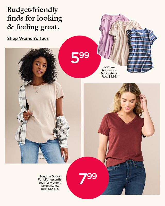budget-friendly finds for looking and feeling great. shop women's tees.