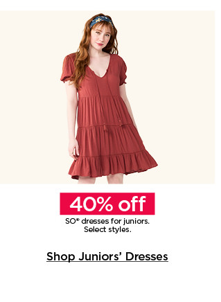 40% off so dresses for juniors. select styles. shop juniors dresses.