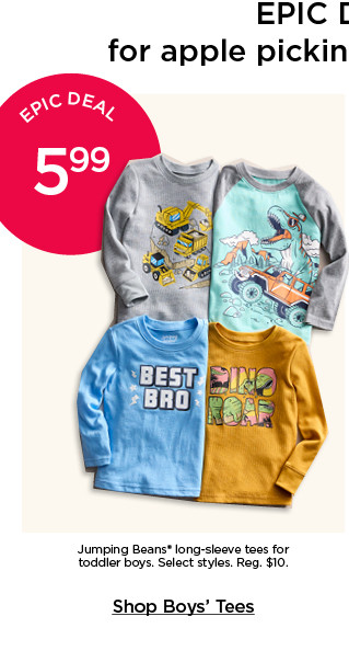 epic deal 5.99 jumping beans long sleeve tees for toddler boys. select styles. shop boys tees.