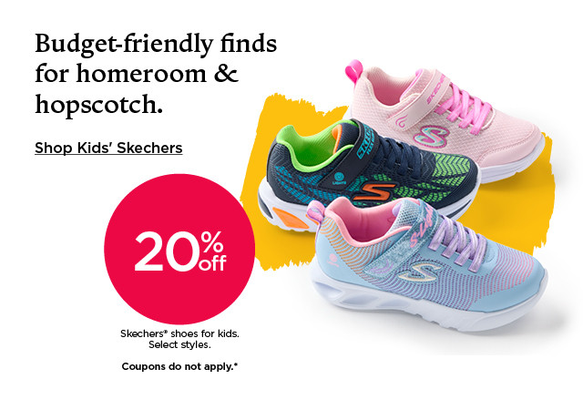 20% off skechers shoes for kids. select styles. coupons do not apply. shop kids' skechers.