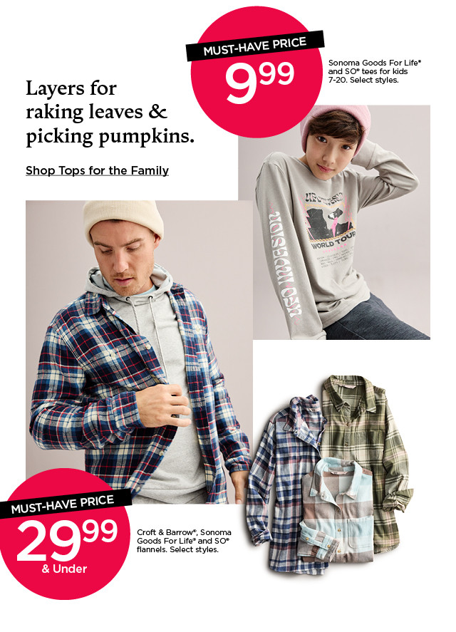 layers for raking leaves and picking pumpkins. shop tops for the family.