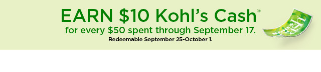 earn $10 kohls cash for every $50 spent. not valid on sephora at kohl's. shop now.