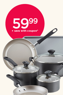 59.99 plus save with coupon Farberware Cookstart 15-pc. DiamondMax nonstick cookware set. Select styles.