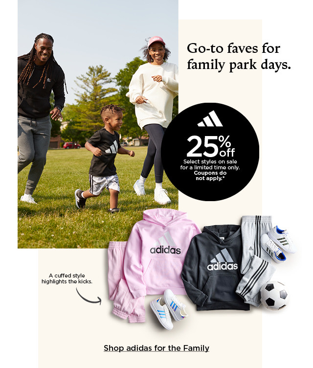 25% off select styles on sale. coupons do not apply. shop adidas for the family.