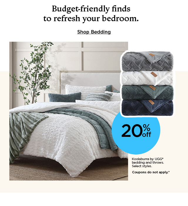 20% off Koolaburra by UGG bedding and throws. Select styles. Coupons do not apply. Shop bedding.