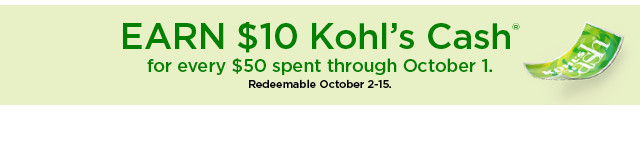 earn $10 kohls cash for every $50 spent. not valid on sephora at kohl's. shop now.